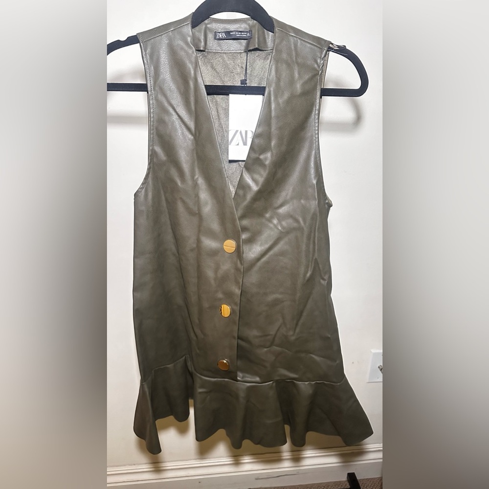 Military green faux leather mini dress. Xs never worn
